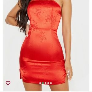 Red satin Oriental dress PLT NWT